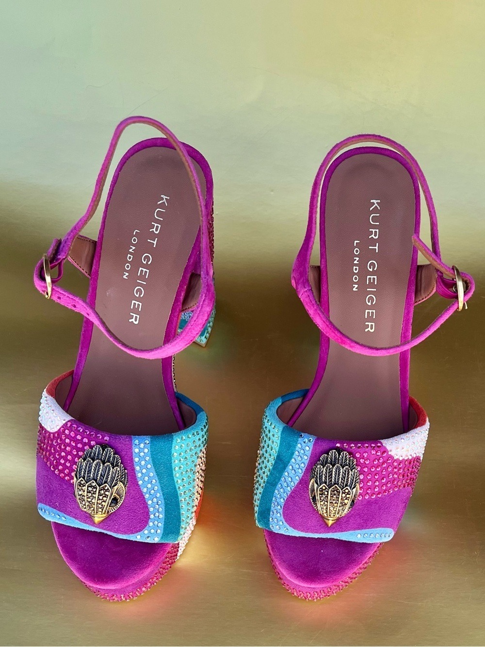 NWOB $225 Kurt Geiger London Rainbow Crystal Platform Heels Size 38 - Picture 3 of 7